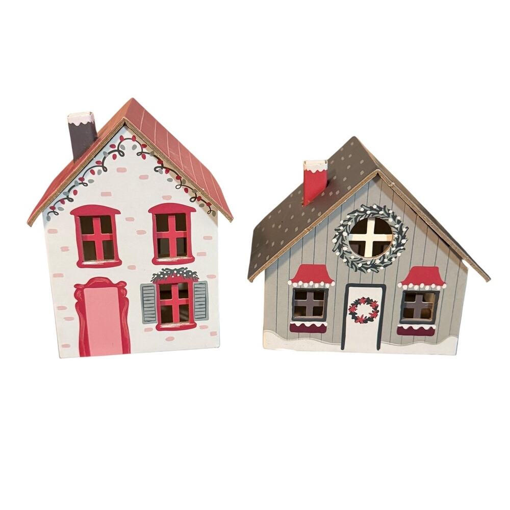 Mini Christmas Village Houses Set of 2 Holiday Cottage Decor